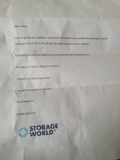 Storage World — Customer photo